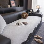 Chenille Couch Cover with Scalloped Edge, Non-Slip Modular Slipcover Sectional