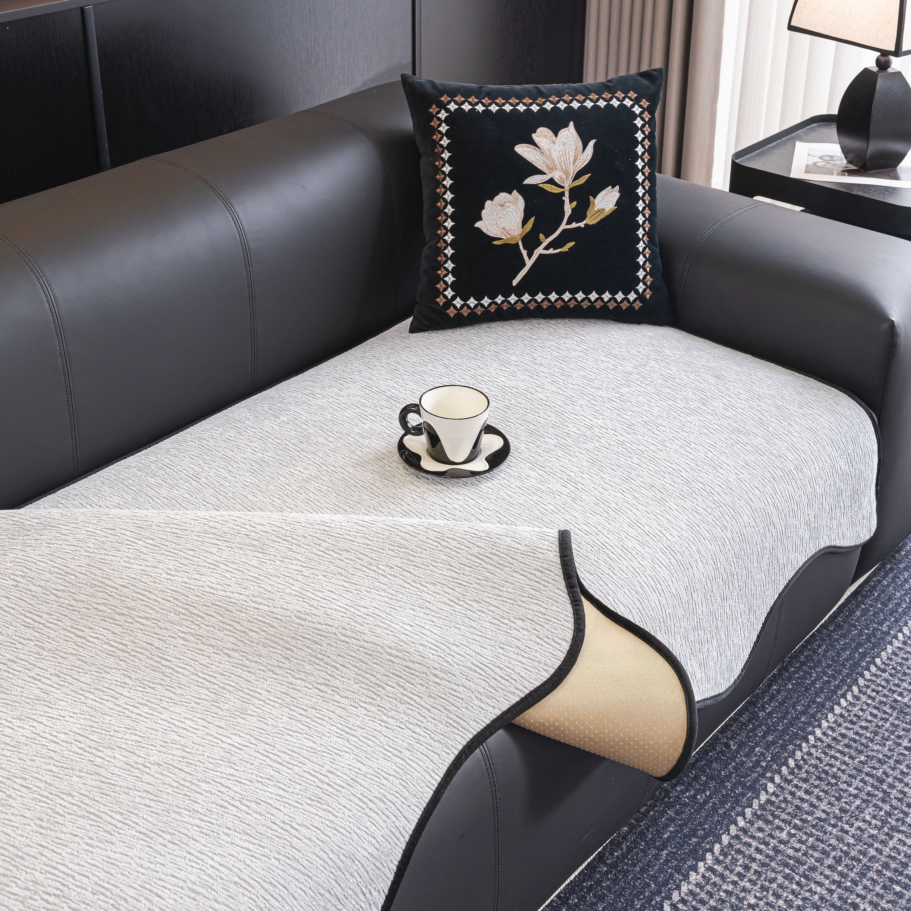 Chenille Couch Cover with Scalloped Edge, Non-Slip Modular Slipcover Sectional