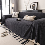 Thick Plush Sofa Cover Throw for Couch, 3D Textured Herringbone Washable Slipcover