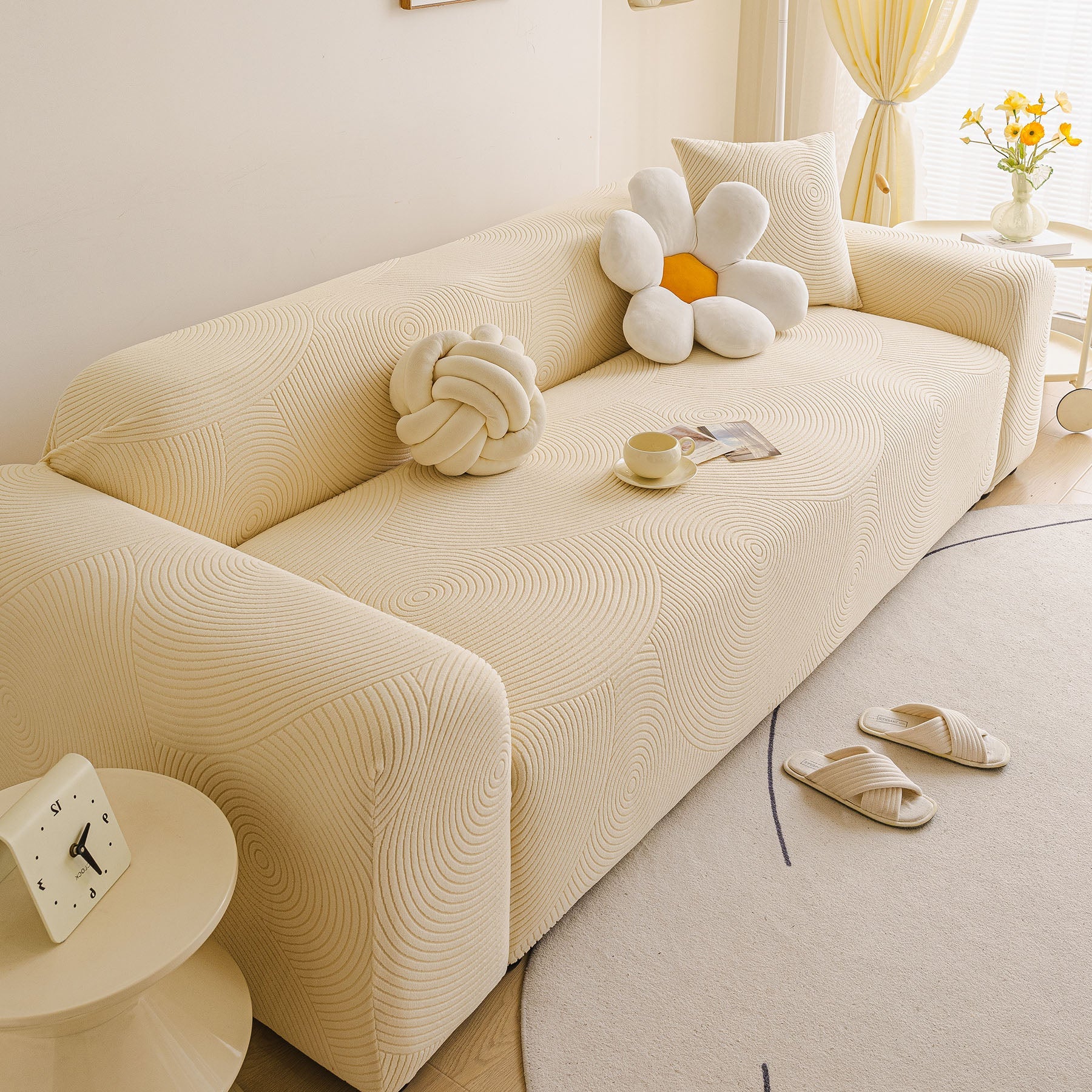 Elastic Stretch Sofa Cover Slipcover, Concentric Circle Jacquard Plush Couch Cover