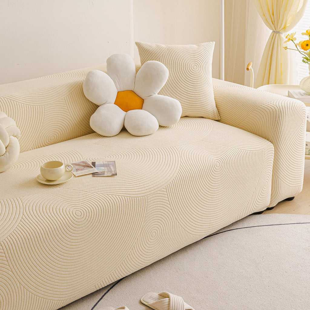Elastic Stretch Sofa Cover Slipcover, Concentric Circle Jacquard Plush Couch Cover