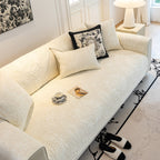 Baroque Floral Quilted Cotton Sofa Cover, Non-Slip Washable Couch Protector