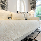 Baroque Floral Quilted Cotton Sofa Cover, Non-Slip Washable Couch Protector