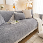Plush Solid Color Striped Sofa Cover, Washable Non-Slip Textured Couch Seat Pad