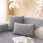 Plush Solid Color Striped Sofa Cover, Washable Non-Slip Textured Couch Seat Pad