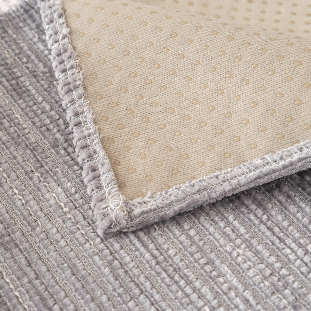 Plush Solid Color Striped Sofa Cover, Washable Non-Slip Textured Couch Seat Pad