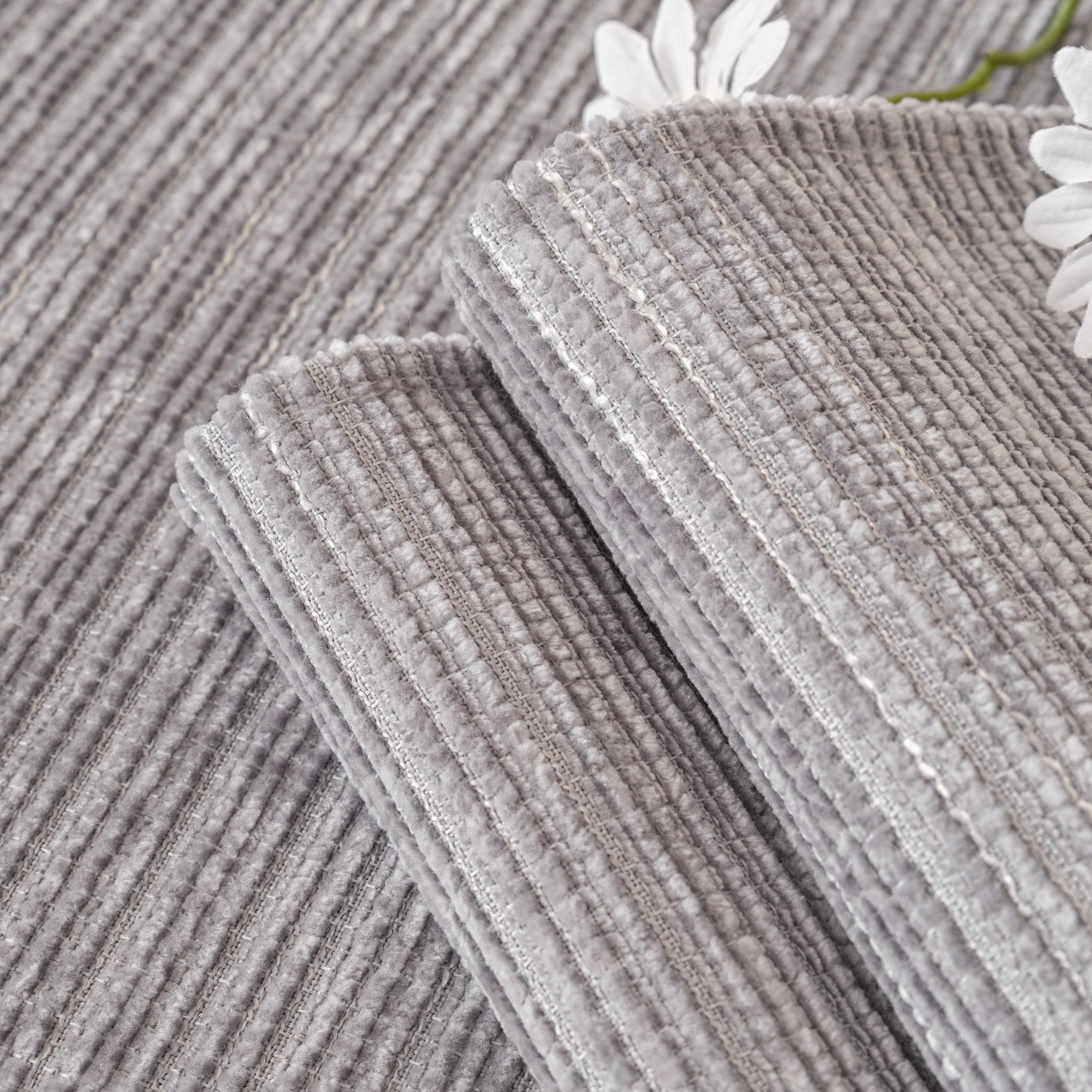 Plush Solid Color Striped Sofa Cover, Washable Non-Slip Textured Couch Seat Pad