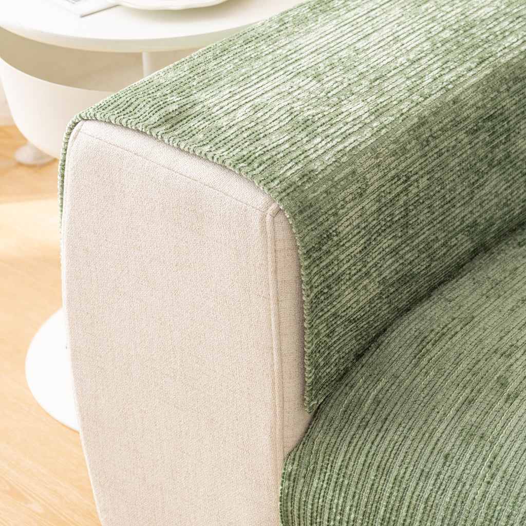 Plush Solid Color Striped Sofa Cover, Washable Non-Slip Textured Couch Seat Pad