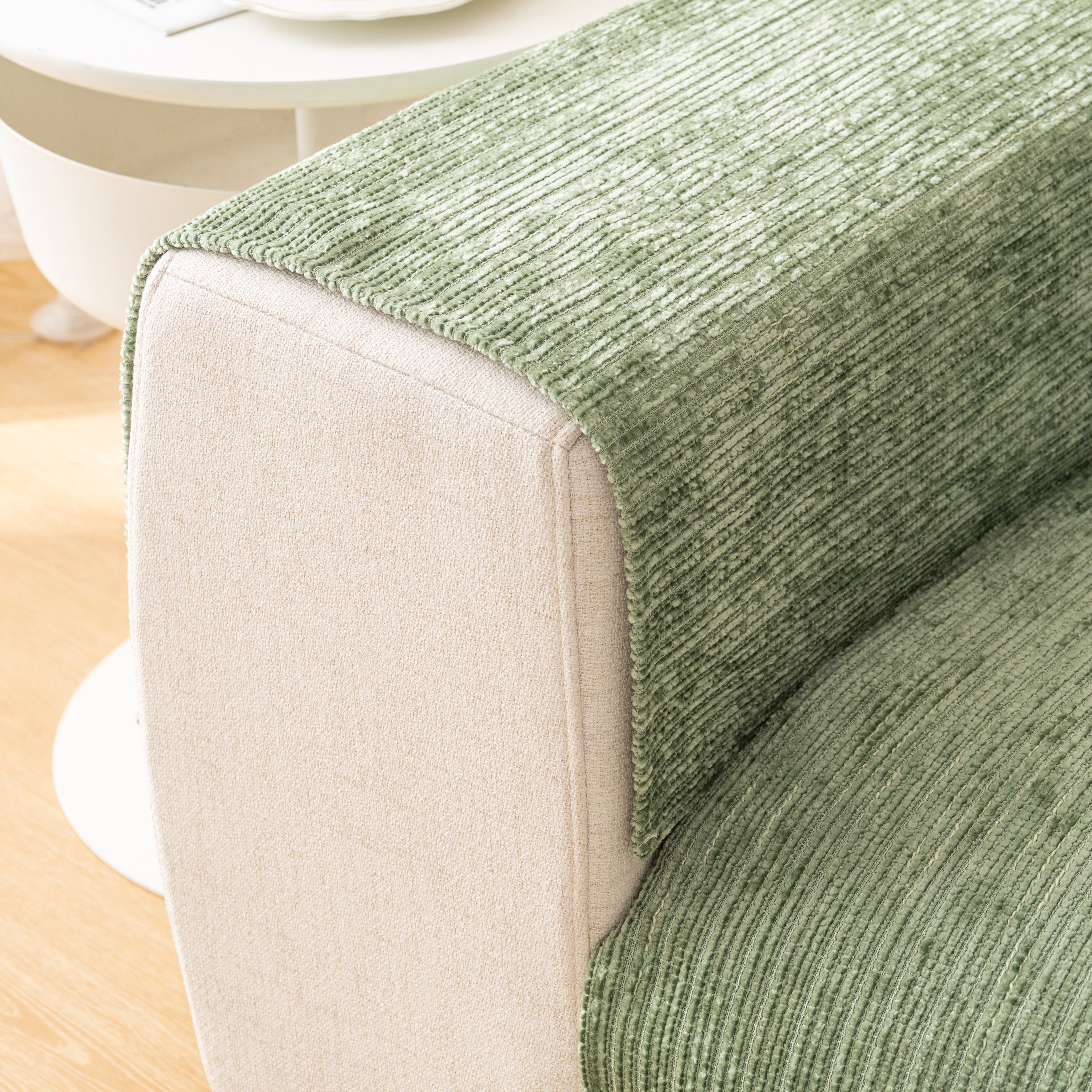 Plush Solid Color Striped Sofa Cover, Washable Non-Slip Textured Couch Seat Pad