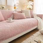 Plush Solid Color Striped Sofa Cover, Washable Non-Slip Textured Couch Seat Pad