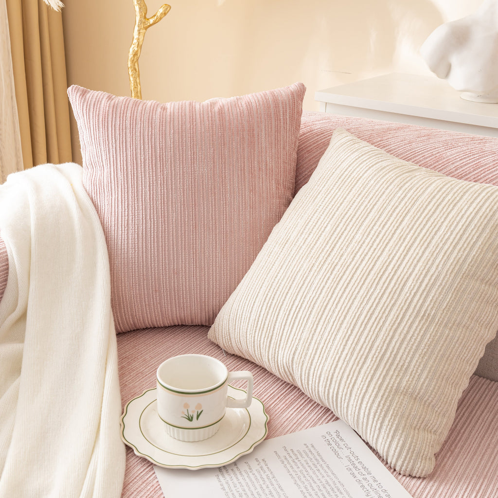 Plush Solid Color Striped Sofa Cover, Washable Non-Slip Textured Couch Seat Pad