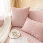 Plush Solid Color Striped Sofa Cover, Washable Non-Slip Textured Couch Seat Pad