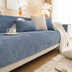 Plush Solid Color Striped Sofa Cover, Washable Non-Slip Textured Couch Seat Pad