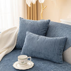 Plush Solid Color Striped Sofa Cover, Washable Non-Slip Textured Couch Seat Pad