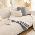 Plush Solid Color Striped Sofa Cover, Washable Non-Slip Textured Couch Seat Pad