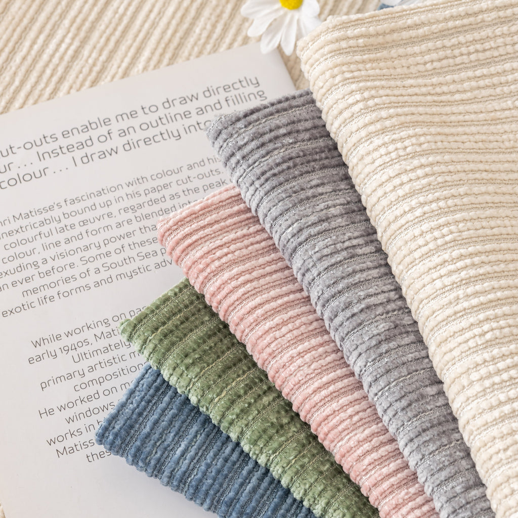 Plush Solid Color Striped Sofa Cover, Washable Non-Slip Textured Couch Seat Pad