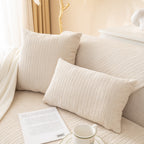Plush Solid Color Striped Sofa Cover, Washable Non-Slip Textured Couch Seat Pad