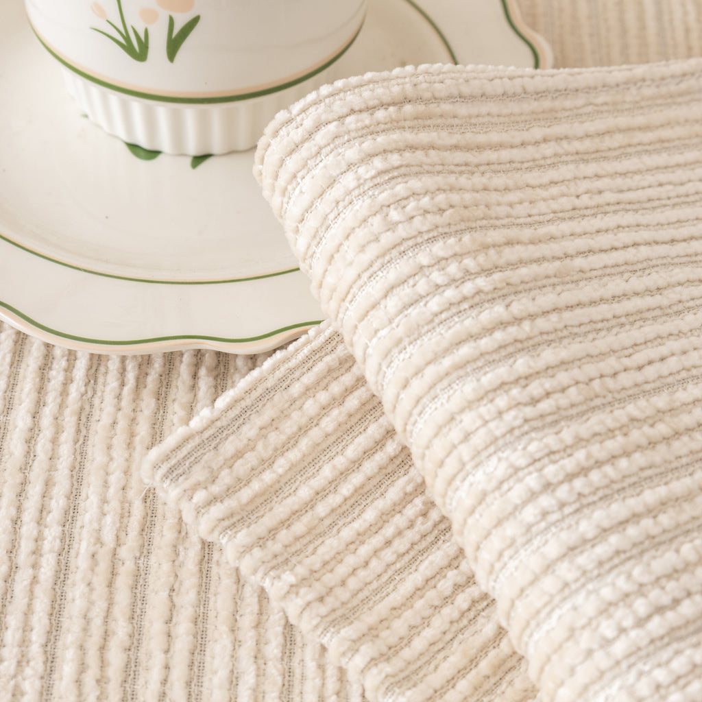 Plush Solid Color Striped Sofa Cover, Washable Non-Slip Textured Couch Seat Pad
