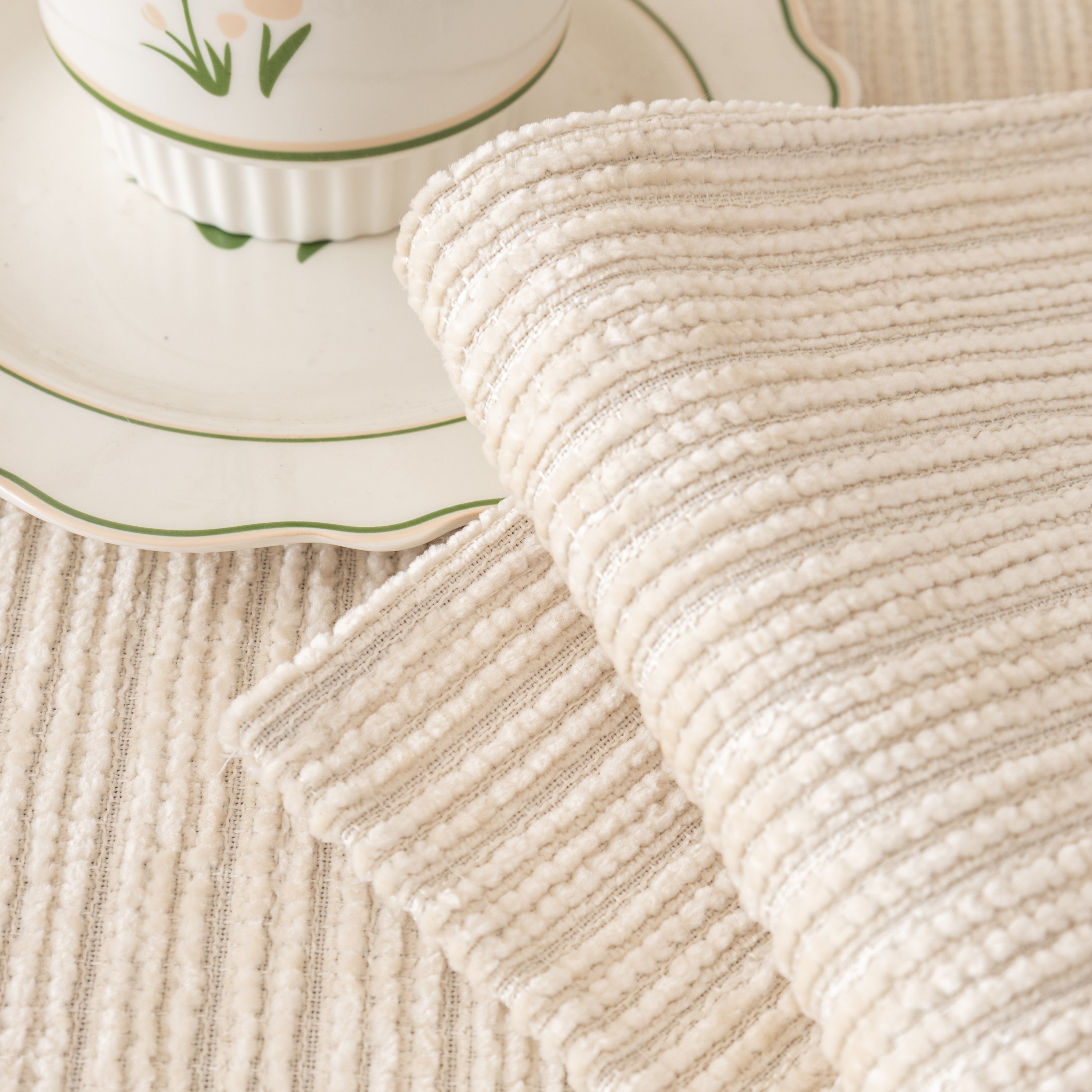 Plush Solid Color Striped Sofa Cover, Washable Non-Slip Textured Couch Seat Pad