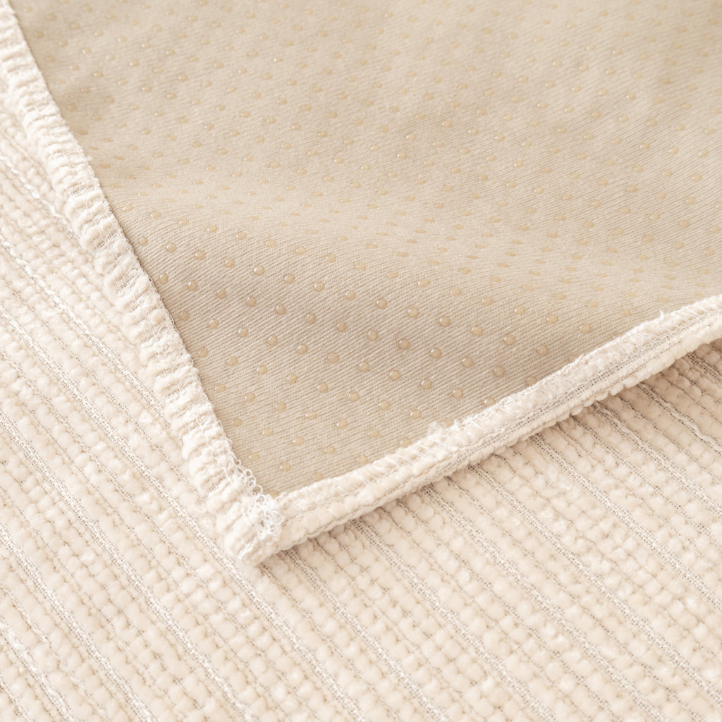 Plush Solid Color Striped Sofa Cover, Washable Non-Slip Textured Couch Seat Pad