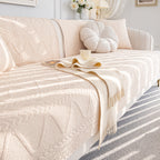 Geometric Textured Cotton Quilted Sofa Cover, Non-Slip Washable Couch Protector