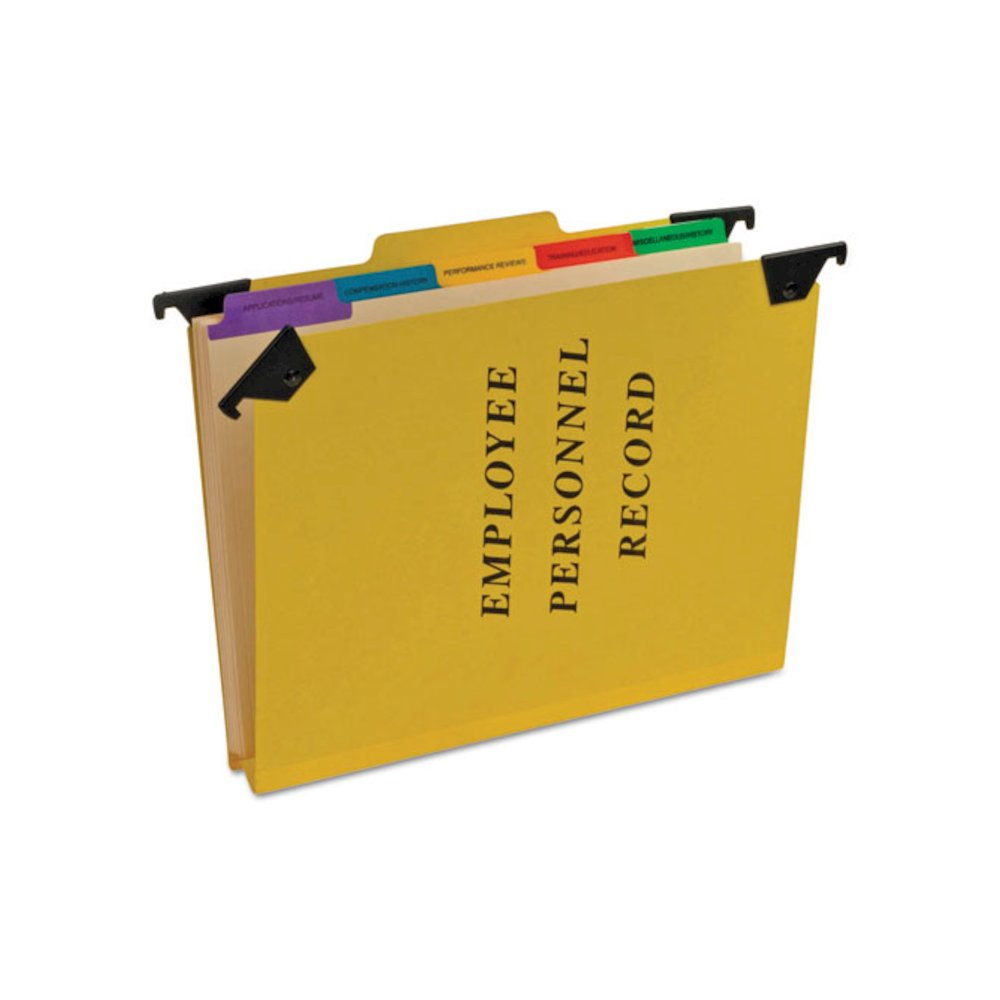 Hanging-Style Personnel Folders, 5 Dividers with 1/5-Cut Tabs, Letter Size, 1/3-Cut Exterior Tabs, Yellow