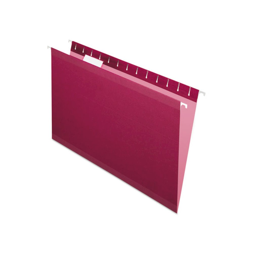 Colored Reinforced Hanging Folders, Legal Size, 1/5-Cut Tabs, Burgundy, 25/Box