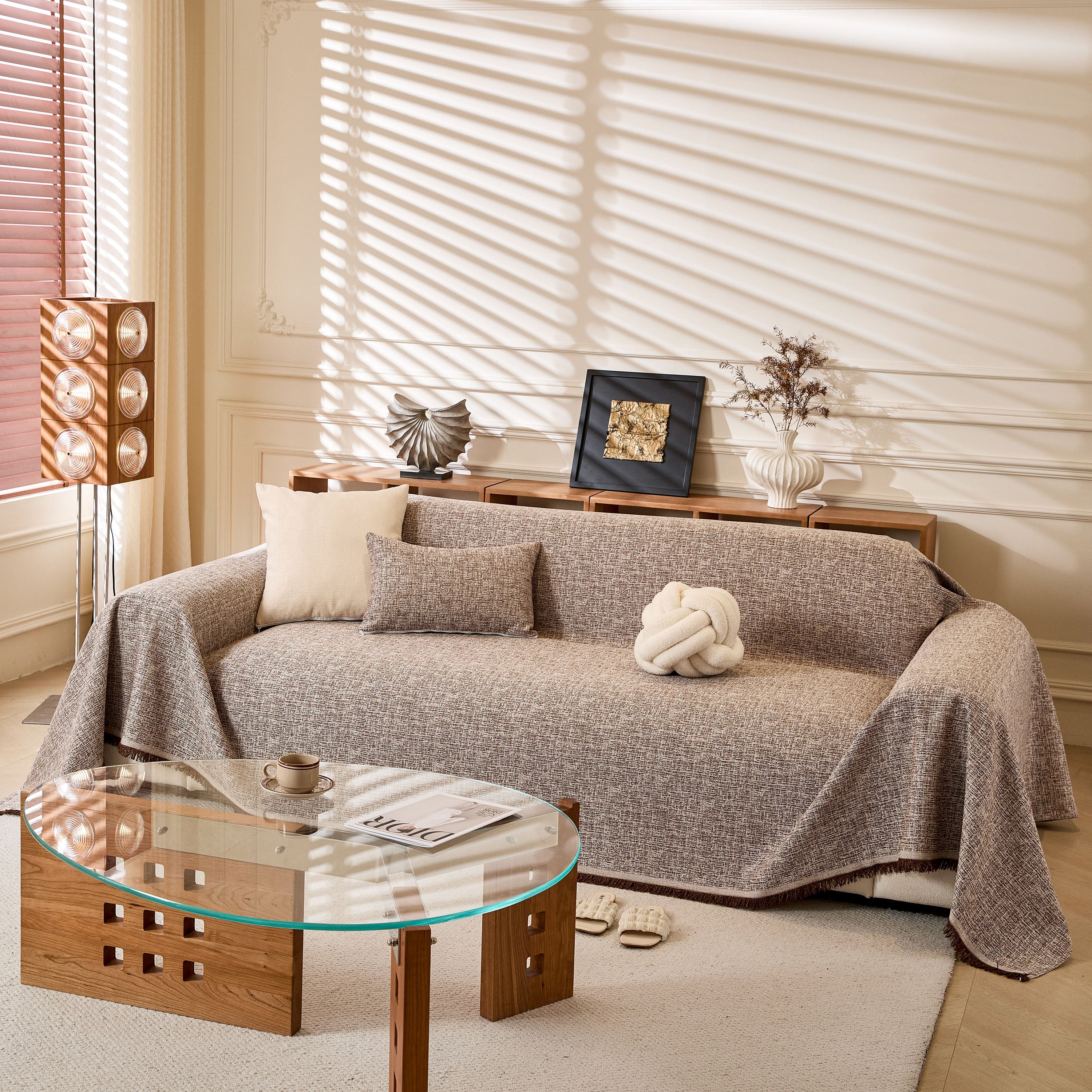 Linen-Look Textured Couch Throw Cover, Breathable Sofa Blanket & Furniture Protector