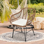 3-Piece Rattan Bistro Set with Cushions and Glass Table