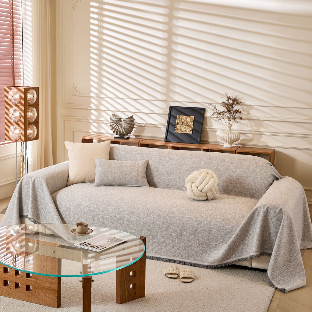 Linen-Look Textured Couch Throw Cover, Breathable Sofa Blanket & Furniture Protector