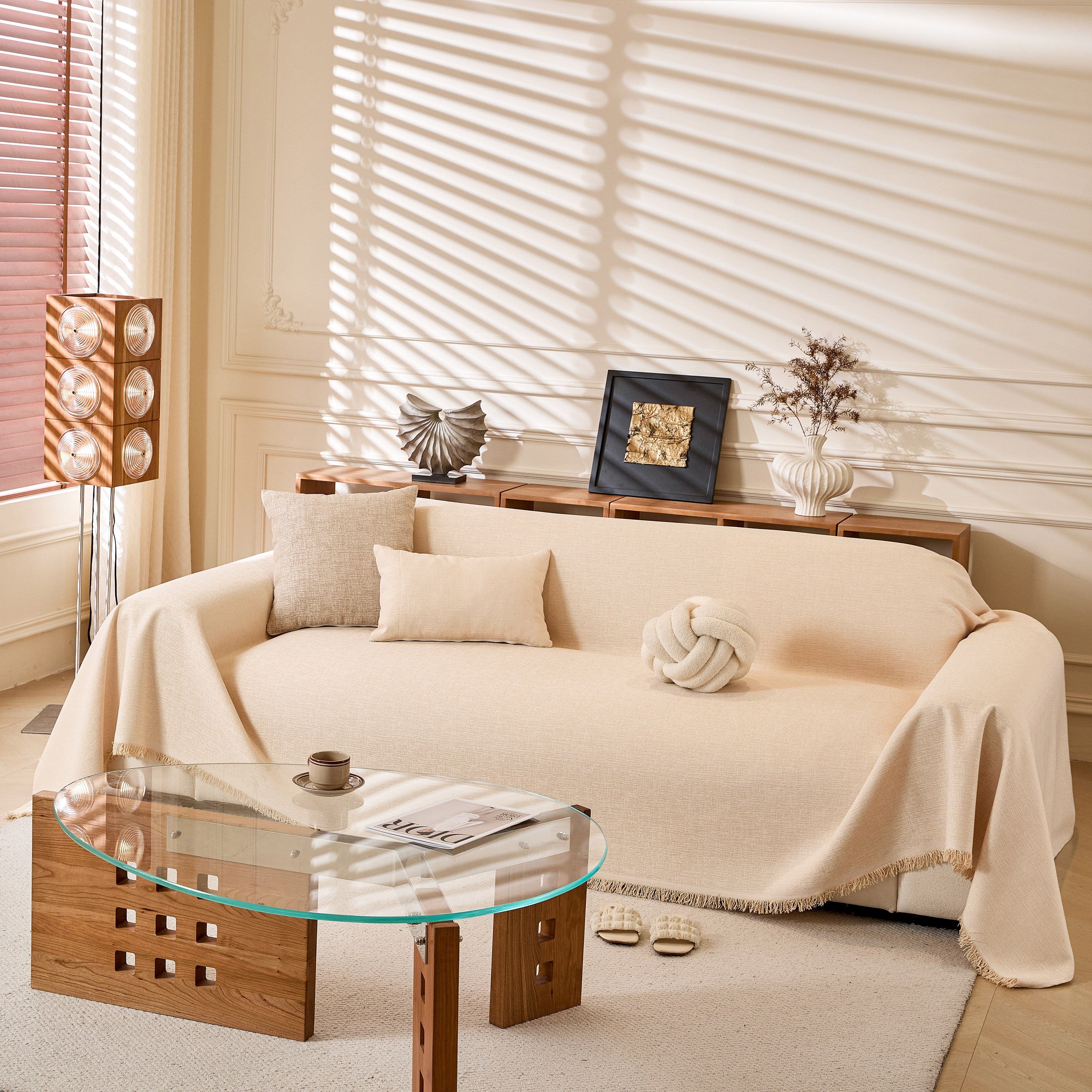 Linen-Look Textured Couch Throw Cover, Breathable Sofa Blanket & Furniture Protector