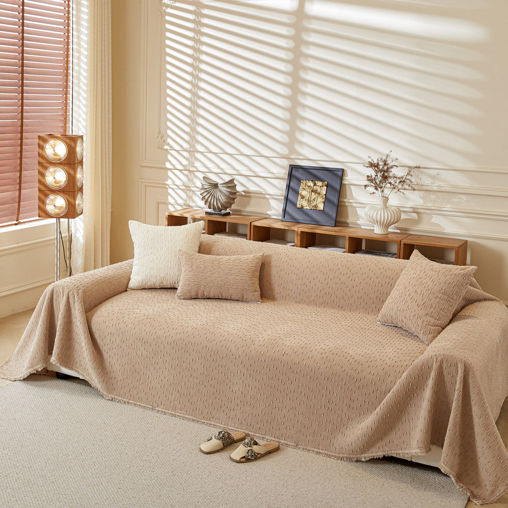 Textured Throw Blanket with 3D Dobby Weave, Minimalist Furniture Protector for Couch
