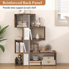 5-Tier S-Shaped Bookshelf with Open Cubes - Rustic Brown