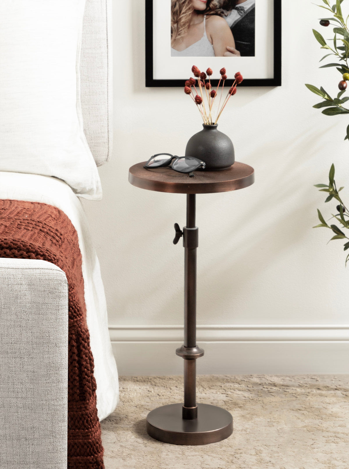 Engles Adjustable Embossed Metal Table and Plant Stand