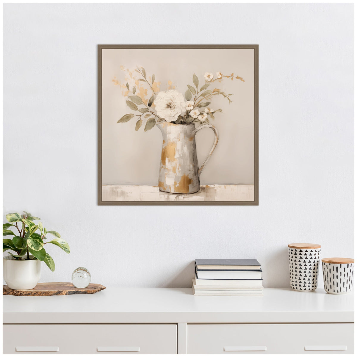 Sylvie Pitcher with Flowers Boho Country 1 Framed Canvas by The Creative Bunch Studio