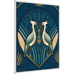 Sylvie Art Deco Herons Blue Framed Canvas by Carey Copeland