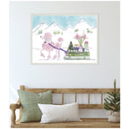 Sylvie Beaded Pink Poodle and Present Sled Framed Canvas by Patricia Shaw
