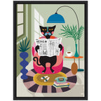 Sylvie Black Cat Reading Newspaper Framed Canvas by Rachel Lee