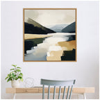 Sylvie Mountain Lake Modern Abstract Landscape Framed Canvas by The Creative Bunch Studio