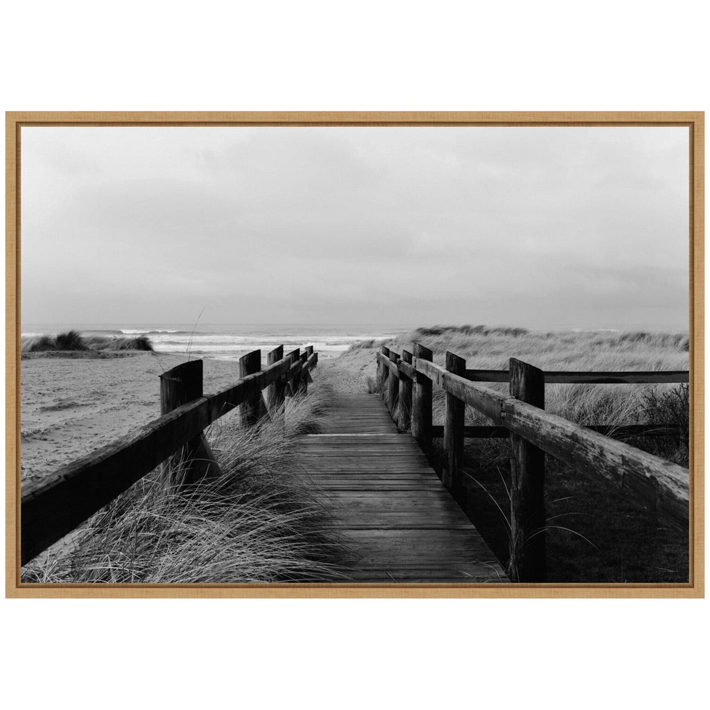Sylvie Coastal Beach Boardwalk Black and White Framed Canvas by Patricia Hasz