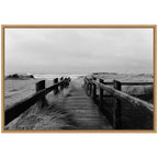 Sylvie Coastal Beach Boardwalk Black and White Framed Canvas by Patricia Hasz