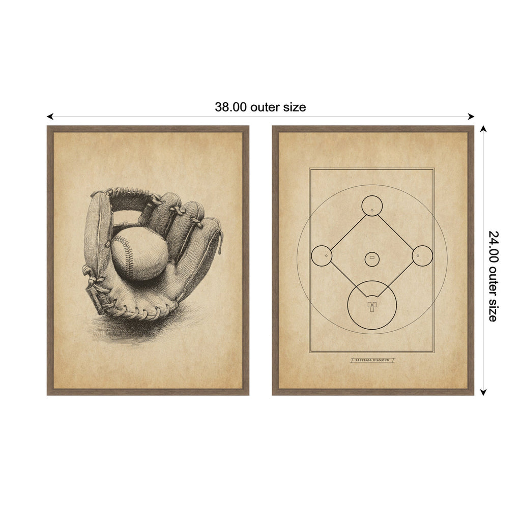 Vintage Baseball 2 Piece Framed Canvas Wall Art Set by The Creative Bunch Studio