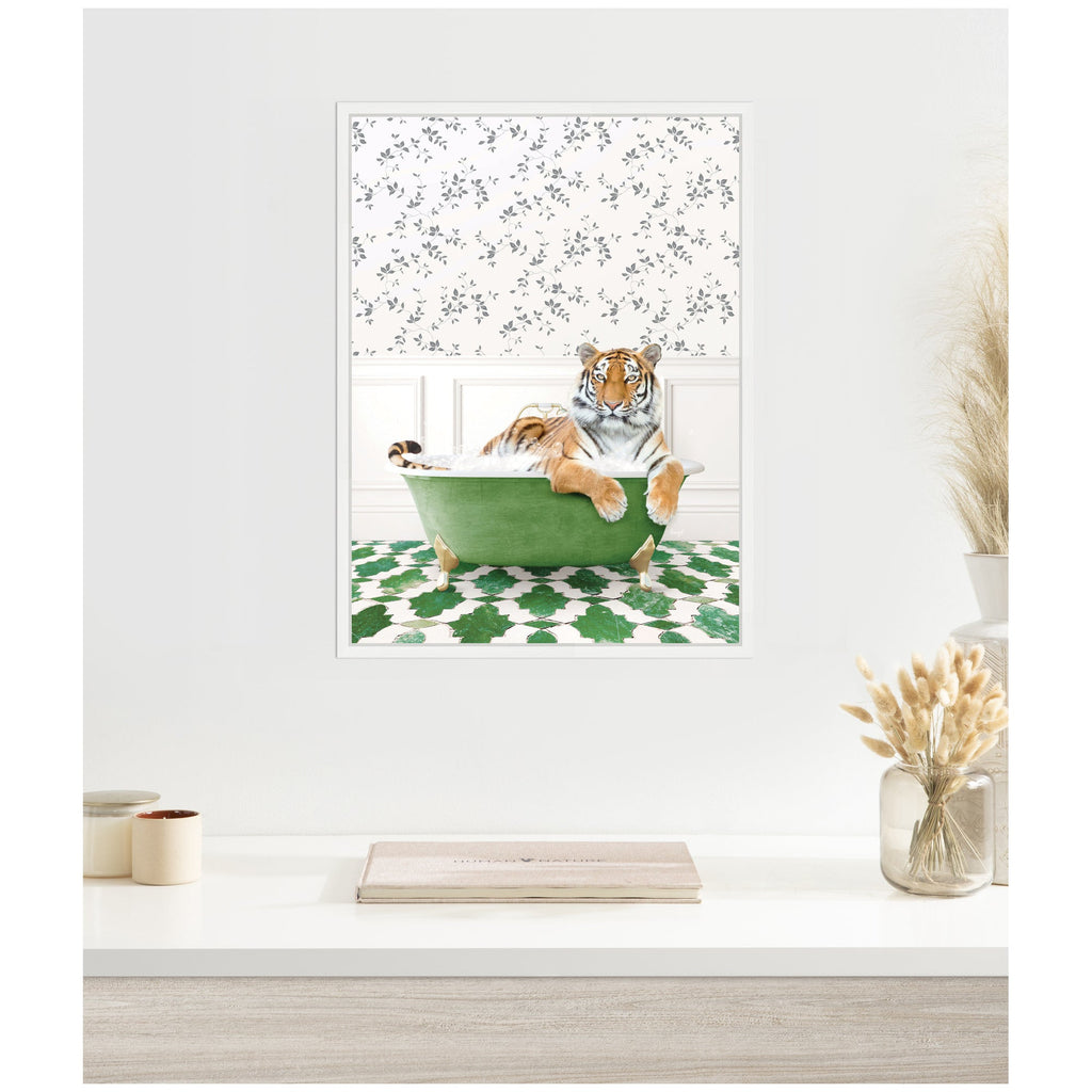 Sylvie Tiger in Eclectic Green Bathtub Framed Canvas by Amy Peterson