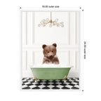 Sylvie Bear Cub in Green Bathtub Checker Floor Framed Canvas by Amy Peterson