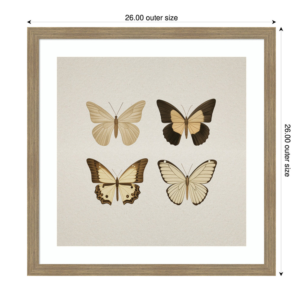 Framed Art Vintage Style Butterflies in Neutral Tones by The Creative Bunch Studio