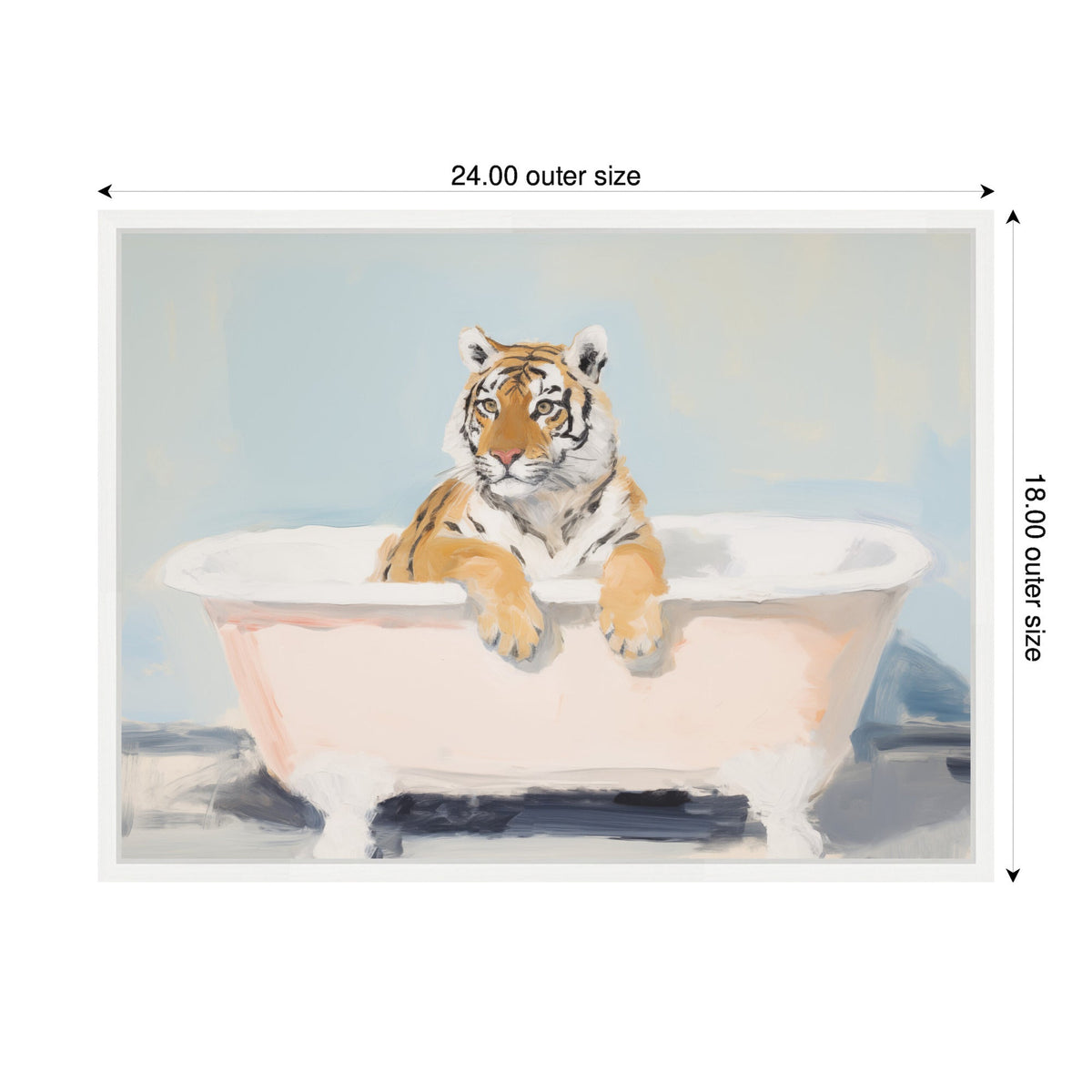 Sylvie Charming Boho Cottage Farmhouse Tiger in Bathtub Framed Canvas by The Creative Bunch Studio