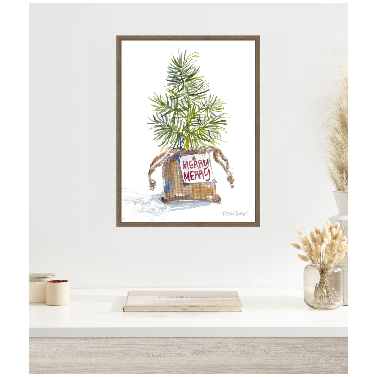 Sylvie Framed Canvas Merry Seedling In Burlap by Patricia Shaw