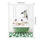 Sylvie Penguins in Eclectic Green Panel Wall Bathtub Framed Canvas by Amy Peterson