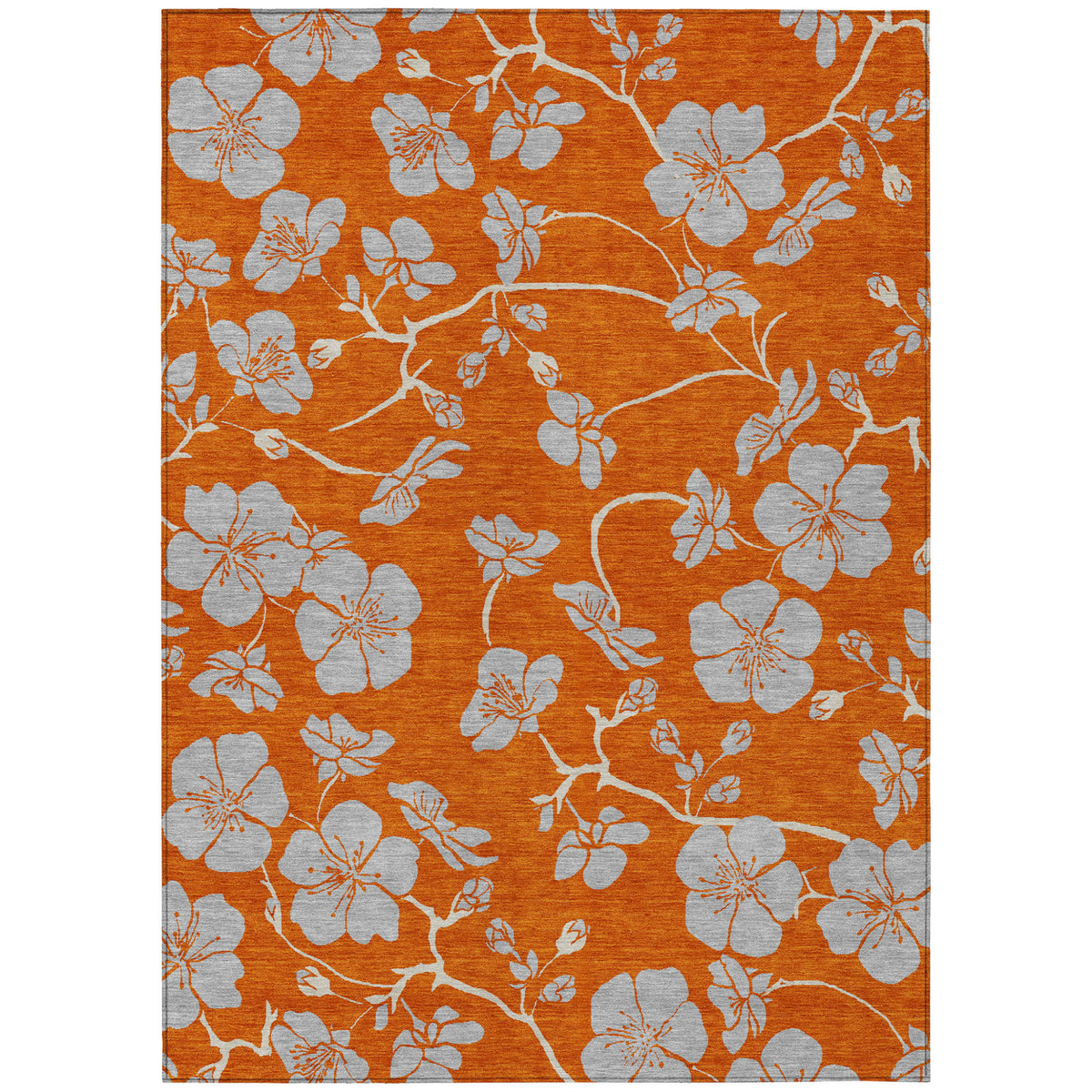 3' X 5' Orange And Gray Floral Washable Indoor Outdoor Area Rug