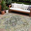 9' X 12' Beige Green And Brown Oriental Washable Indoor Outdoor Area Rug